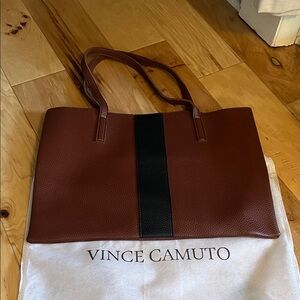 Vince Camuto Brown/Black Vegan Leather Tote